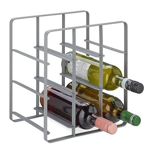 Produktbild: Relaxdays Weinregal, 9 Flaschen, Eisen pulverbeschichtet, Weinhalter stehend, Küche & Bar, HBT: 30 x 27,5 x 20 cm, grau
