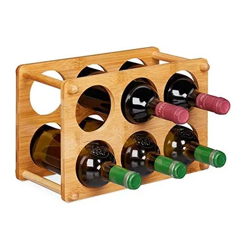 Produktbild: Relaxdays Weinregal, Bambus, 6 Flaschen, Weinständer für Küche, Keller, Wohnzimmer, Weinablage HBT 21x32x18,5 cm, Natur, Hellbraun