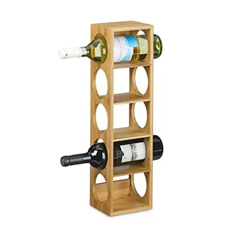 Produktbild: Relaxdays Weinregal aus Bambus HxBxT: ca. 53 x 14 x 12 cm mit 5 Fächern Holzregal für Wein Flaschenregal modern Regal für Getränke Weinhalter zur waagerechten Lagerung stapelbar, natur