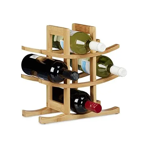 Produktbild: Relaxdays Weinregal aus Bambus, für 9 handelsübliche Flaschen, originelles Design, freistehend,14.5 x 30 x 30 cm, natur
