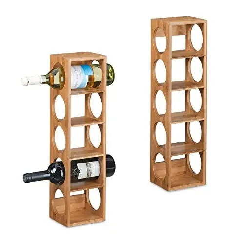 Produktbild: Relaxdays Weinregal für 5 Flaschen, 2er Set, Weinständer Bambus, HBT: 53 x 14 x 12 cm, Weinhalter stehend, Küche, Natur