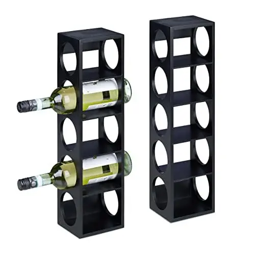 Produktbild: Relaxdays Weinregal für 5 Flaschen, 2er Set, Weinständer Bambus, HBT 53 x 14 x 12 cm, Weinhalter stehend, Küche, schwarz