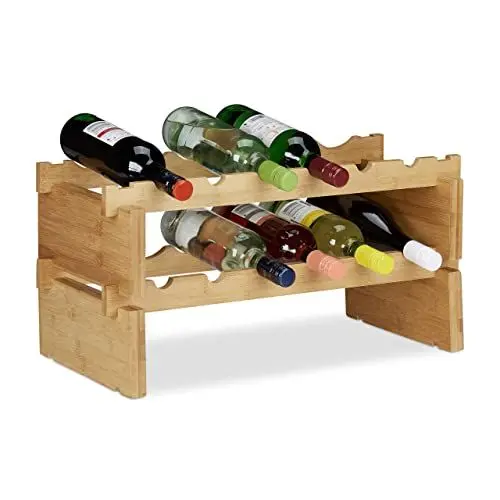 Produktbild: Relaxdays Weinregal stapelbar, Bambus Flaschenhalter für 12 Flaschen Wein, erweiterbarer Weinständer mit 2 Ebenen, Natur