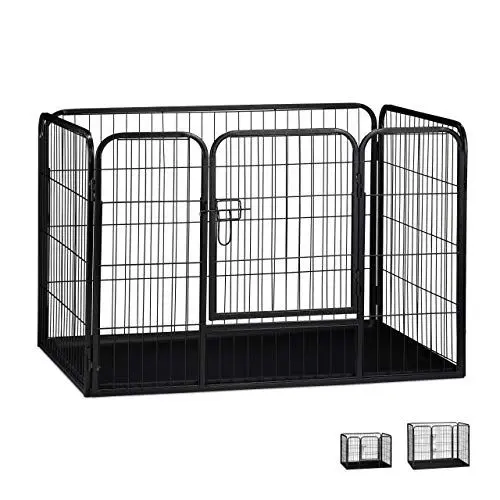 Produktbild: Relaxdays Welpenauslauf Größe L mit Boden, Laufstall für kleine Hunde, Kaninchen und Welpen, Innen, 70x108x73cm, schwarz