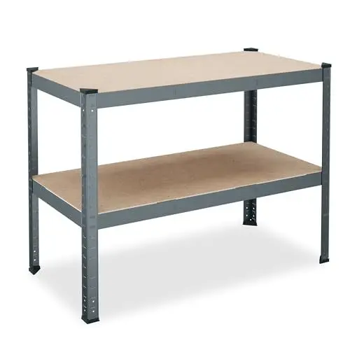 Produktbild: Relaxdays Werkbank, 150kg, HxBxT: 90x120x60 cm, 2 verstellbare Ebenen, Werktisch, Stahl & MDF, Werkstattregal, anthrazit