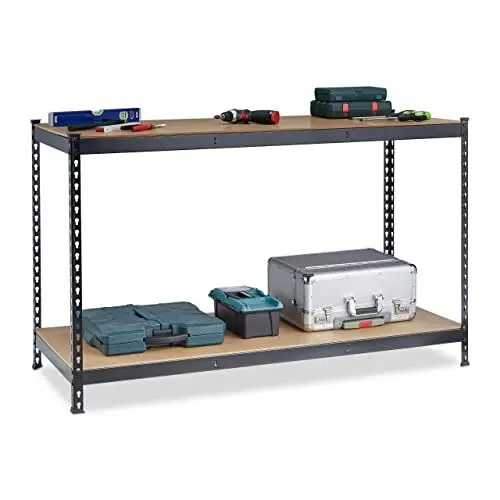 Produktbild: Relaxdays Werkbank, 2 verstellbare Arbeitsplatten, HxBxT: 92 x 150 x 60 cm, Arbeitstisch für Werkstatt, Stahl, schwarz