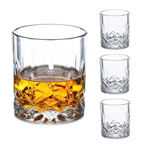 Produktbild: Relaxdays Whiskeygläser 4er Set, 300 ml, edle Optik, Whisky-Tumbler, für Hausbar und Vitrine, Schnapsgläser, transparent