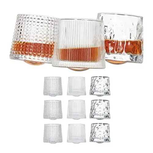 Produktbild: Relaxdays Whisky Gläser, 12er Set, 3 Verschiedene Schliffe, 150 ml, Tumbler, Wackelgläser, HxD: 7,5 x 8 cm, transparent, 12 Stück (1er Pack)