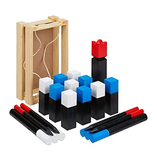 Produktbild: Relaxdays Wikingerspiel, Holz Wurfspiel für draußen, Garten, 21 Figuren, Kinder & Erwachsene, Campingspiel, mehrfarbig