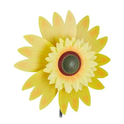 Produktbild: Relaxdays Windrad Blume, Deko Sonnenblume, für Kinder, für Balkon, Terrasse und Garten, Gartenstecker, 70 cm hoch, gelb
