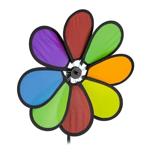 Produktbild: Relaxdays Windrad Blume, Gartenwindrad für Kinder & Erwachsene, Balkon & Garten, Windmühle HBT: 72 x 31 x 6,5 cm, bunt