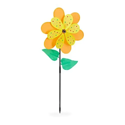 Produktbild: Relaxdays Windrad Blume, Windspiel Stecker für Garten & Balkon, HBT 84 x 36 x 11 cm, Windmühle für Kinder, orange/gelb