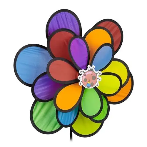Produktbild: Relaxdays Windrad Blume, Windspiel Stecker für Garten & Balkon, HBT: 86,5 x 36,5 x 14 cm, Blumenstecker Regenbogen, bunt