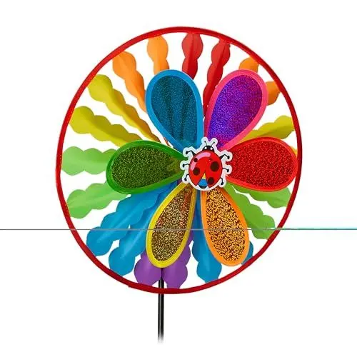 Produktbild: Relaxdays Windrad, Blumenstecker reflektierend, Garten & Balkon, HBT: 84,5 x 34,5 x 12 cm, Vogelabwehr, Regenbogen, bunt