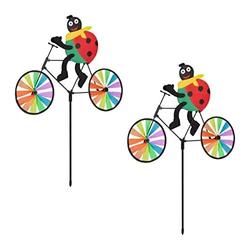 Produktbild: Relaxdays Windrad Marienkäfer, 2er Set, Windspiel Stecker Garten & Balkon, HBT: 75,5 x 52 x 4 cm, Windmühle Tier, bunt