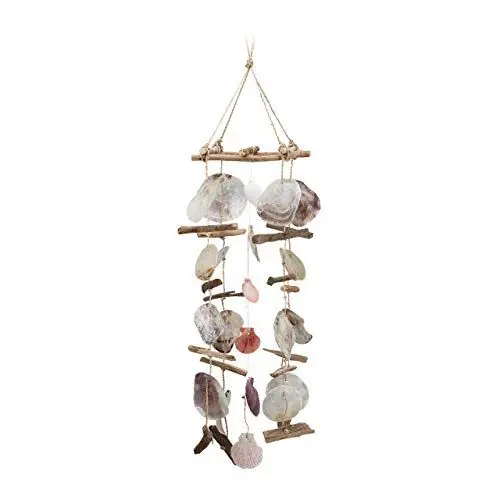Produktbild: Relaxdays Windspiel mit Treibholz, Capiz-Muscheln, Jakobsmuscheln, großes Klangspiel als Strand Deko für Garten, bunt