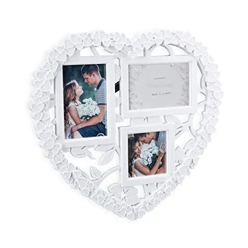 Produktbild: Relaxdays XL Herz Bilderrahmen Collage, Bildergalerie, Hoch-, Querformat 10x10, 10x15, Geschenk f. Hochzeit, Paare, weiß
