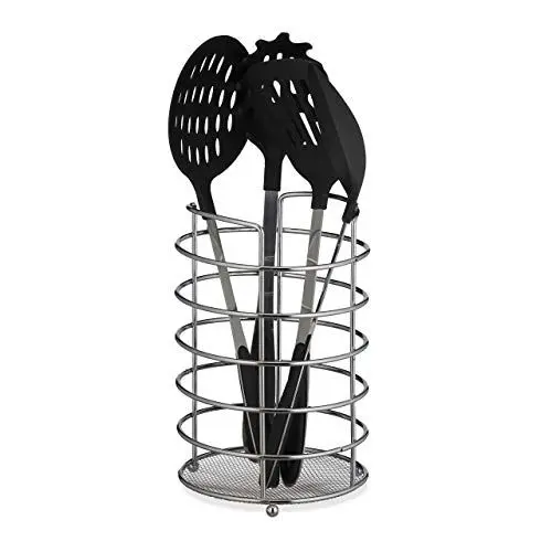 Produktbild: Relaxdays XL Küchenutensilienhalter, für Kochbesteck, rund, Edelstahl Optik, HxD: 22,5x15 cm, Besteckbehälter, silber
