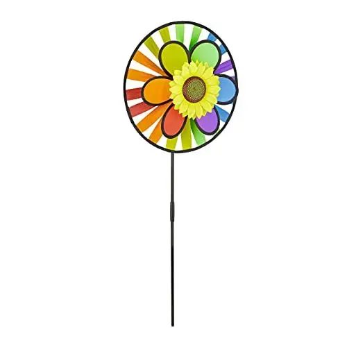 Produktbild: Relaxdays XL Windrad mit 2 Rädern, Gartenwindrad mit Dekoblume, für Innen und Außen, HxBxT: 84 x 34,5 x 13 cm,bunt