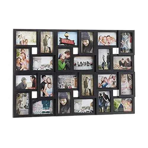 Produktbild: Relaxdays XXL Bilderrahmen Collagen für 24 Bilder in 10 x 15, Hoch- oder Querformat, Kunststoff, HxB 53 x 85 cm, schwarz