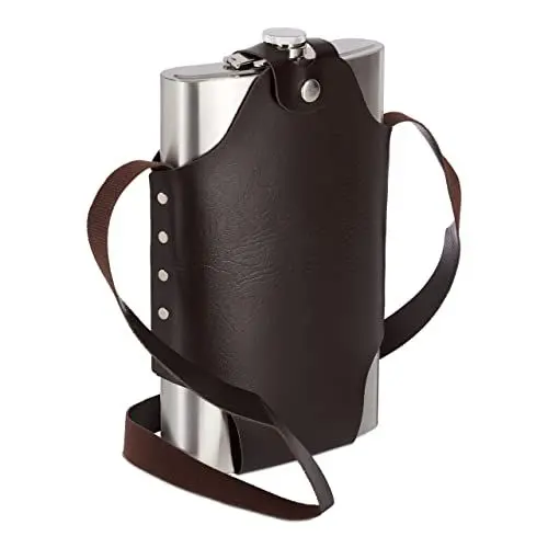 Produktbild: Relaxdays XXL Flachmann aus Edelstahl, hochwertige Taschenflasche zum Umhängen, 1,8l Fassungsvermögen, Partyspaß, Silber