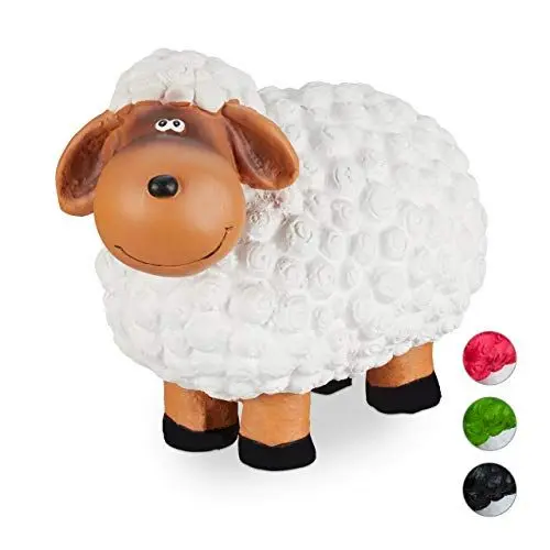 Produktbild: Relaxdays XXL Gartenfigur Schaf, Tierfigur, wetterfest, handbemalte Gartendeko, innen & außen, Keramik, 44 cm, weiß, 33.00 x 24.00 x 44.00 cm