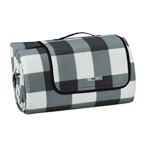 Produktbild: Relaxdays XXL Picknickdecke, 200x300 cm, wasserdicht, isoliert, Tragegriff, Karierte Fleece Stranddecke, weich, grau