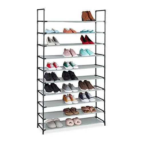 Produktbild: Relaxdays, grau XXL Schuhregal Stecksystem, 10 Ebenen, für 50 Paar Schuhe, Stoff Schuhständer HBT 176,5x99x29,5 cm, Kunststoff, 176.5 x 99 x 29.5 cm