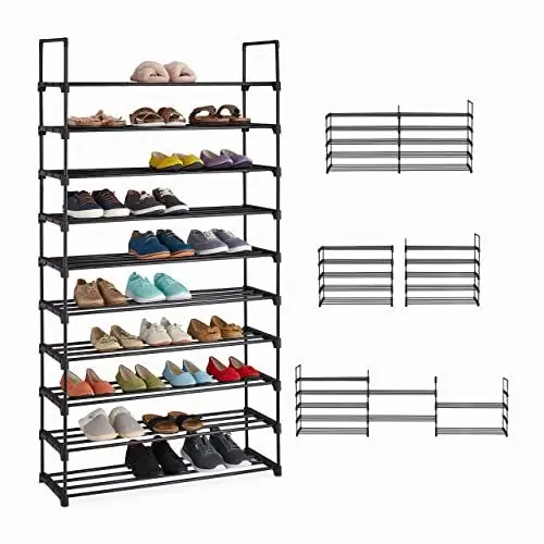 Produktbild: Relaxdays XXL Schuhregal Stecksystem, 10 Ebenen, modular, HxBxT: 175,5 x 93 x 30,5 cm, Schuhaufbewahrung Metall, schwarz