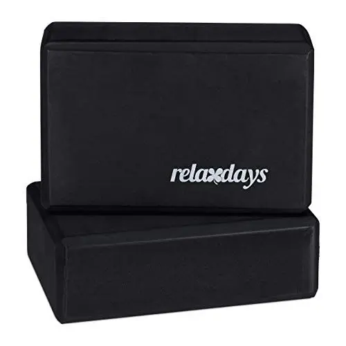 Produktbild: Relaxdays Yogablock 2er Set, Klötze für Übungen, Hartschaum, Rutschfest, Würfel HBT 8x23x15cm, Schwarz