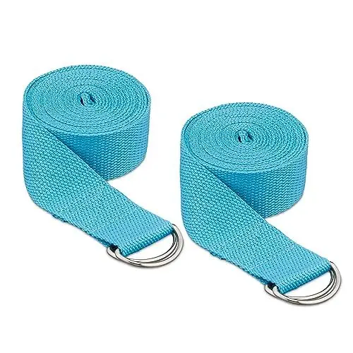 Produktbild: Relaxdays Yogagurt 2er Set, Dehnungshilfe, 250 x 3,8 cm, Yogaband für Anfänger und Fortgeschrittene, Baumwolle, hellblau