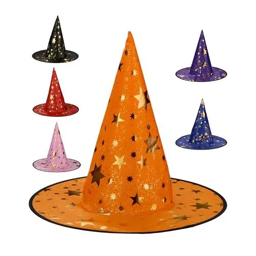Produktbild: Relaxdays Zauberhut, 6er Set, glänzende Sterne, Kostümhut Halloween & Fasching, Zaubererkostüm Accessoire, Magier, bunt