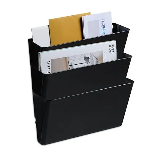 Produktbild: Relaxdays Zeitschriftenhalter Wand, 3er Set, A4, Kunststoff, HBT: 19x33x10,5 cm, Magazinhalter, Zeitungshalter, schwarz