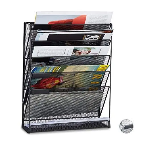 Produktbild: Relaxdays Zeitschriftenhalter Wand, Prospekthalter A4, Zeitschriften Wandhalter, Metall, HxBxT: 40 x 32 x 10 cm, schwarz