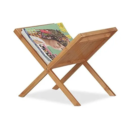 Produktbild: Relaxdays Zeitungsständer Bambus, Ablage, Sammler, Tragegriffe, handlich, platzsparend, stehend, din a4, din a5, natur