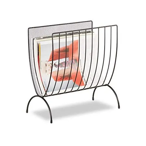 Produktbild: Relaxdays Zeitungsständer Metall, Zeitungshalter stehend, Zeitschriftensammler schwarz, HxBxT: 35 x 34 x 18 cm, black