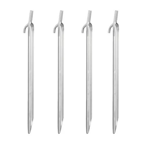 Produktbild: Relaxdays Zeltheringe 4er Set, Sturmheringe für Zelt, Pavillon UVM, für Harte Böden, mit Haken, 30 cm, Erdanker, Silber