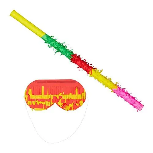 Produktbild: Relaxdays Zubehör Set, Stock und Maske, Kinder & Erwachsene, Pinata Stab mit Augenbinde, Papier, 50 cm lang, bunt, 1 Stück, 10022573