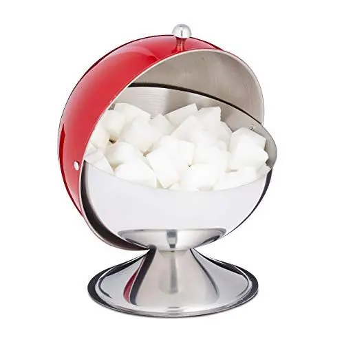 Produktbild: Relaxdays Zuckerdose, mit Rolldeckel, glänzender Edelstahl, für Zucker & Süßigkeiten, Bonbondose, Zuckerkugel, rot, 1 Stück