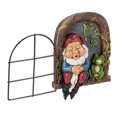 Produktbild: Relaxdays Zwerg mit Fenster, wetterfeste Gartendeko, Baumzwerg zum Aufhängen, HxBxT 17 x 12 x 4,5 cm, Kunststein, bunt
