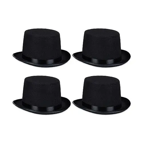 Produktbild: Relaxdays Zylinder Hut, 4er Set, Zauberhut Damen & Herren, Kopfumfang 58 cm, Kostümzylinder Halloween, Karneval, schwarz