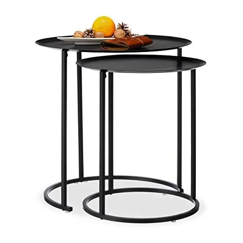 Produktbild: Relaxdays, anthrazit Runder Beistelltisch im 2er Set, erhöhter Rand, Satztische, Stahlgestell, Tischset, HxD: 50x50 cm