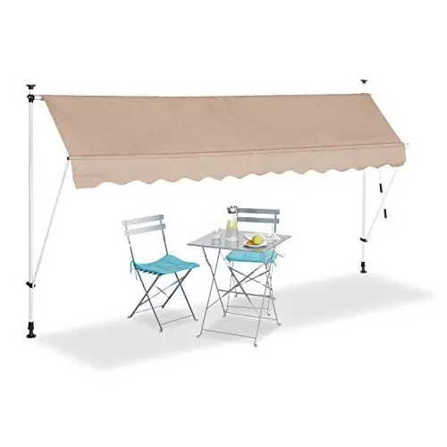 Produktbild: Relaxdays, beige Klemmmarkise, Balkon Sonnenschutz, einziehbar, Fallarm, ohne Bohren, höhenverstellbar, 350 cm breit, 350 x 120 cm, 10025723_834