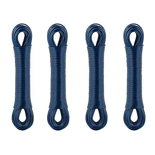 Produktbild: Relaxdays, blau Wäscheleine 4er Set, insg. 120 m, Wäscheseil mit Stahlkern, extra stark, drinnen & draußen, Wäscheschnur, Stahl, Kunststoff