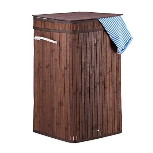 Produktbild: Relaxdays, braun Wäschekorb Bambus, faltbar & tragbar, XL 70l mit Deckel, eckiger Wäschesammler, HxBxT: 63 x 36 x 36 cm, Stoff, Standard