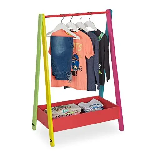 Produktbild: Relaxdays, bunt Kinder Kleiderständer, Kleiderstange für Kinderzimmer, mit Ablage, HBT: 99x64,5x42 cm, Kindergarderobe, Faserplatte