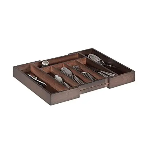 Produktbild: Relaxdays, dunkelbraun Besteckkasten Schublade, ausziehbar, variable Breite, 5-7 Fächer, HxBxT: 5,5x48,5x37cm, 90% Bambus