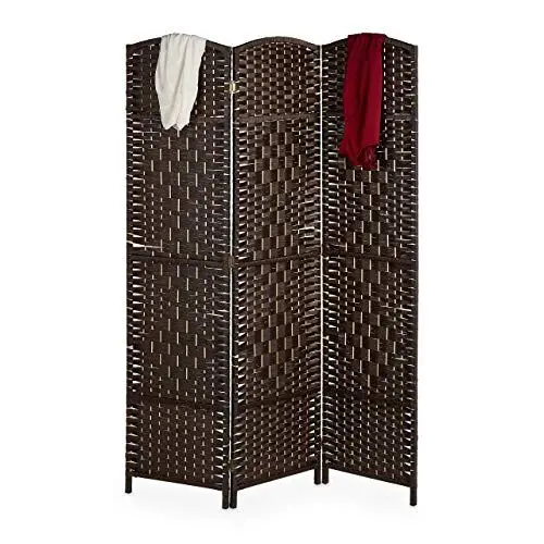 Produktbild: Relaxdays Paravent Raumteiler, HxB: 170x120 cm, Faltbarer Raumtrenner, 3-teiliger Sichtschutz, Holz & Papierseil, braun