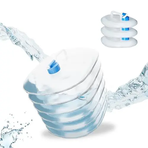 Produktbild: Relaxdays faltbarer Wasserkanister, 4er Set, 15 l, Faltkanister mit Zapfhahn & Tragegriff, BPA-frei, transparent/blau