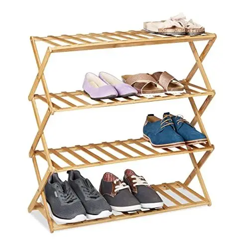 Produktbild: Relaxdays faltbares Schuhregal, 4 Ebenen, 12 Paar Schuhe, Zuhause & Camping, Bambus Schuhständer, HBT 68x67x26 cm, Natur